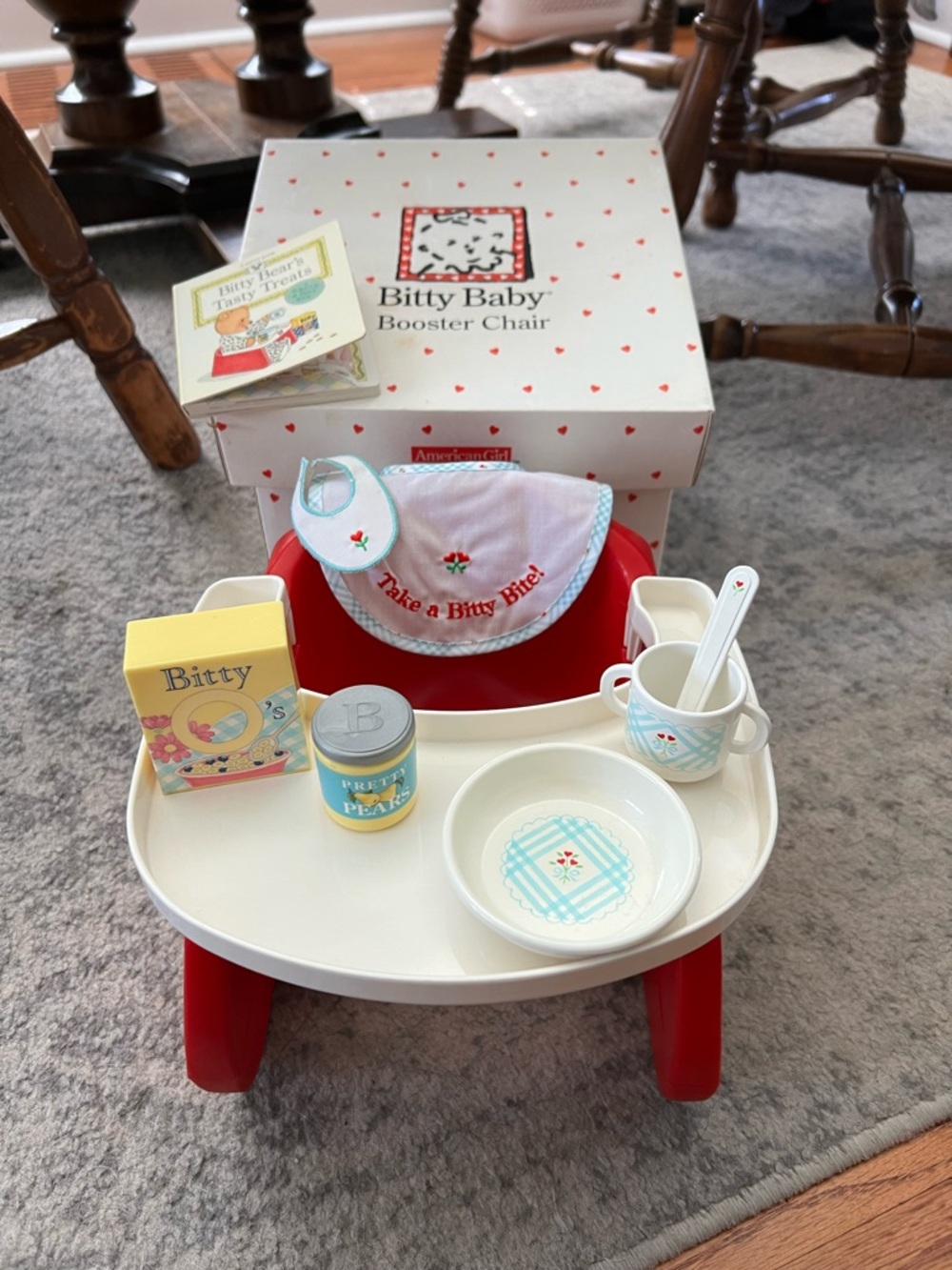 90’s American Girl Bitty Baby Booster Chair with Breakfast Feeding Set
